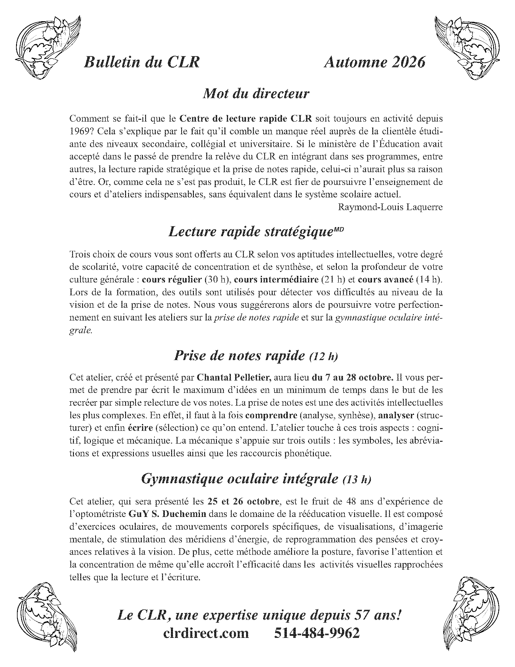 Bulletin du CLR Automne 2025