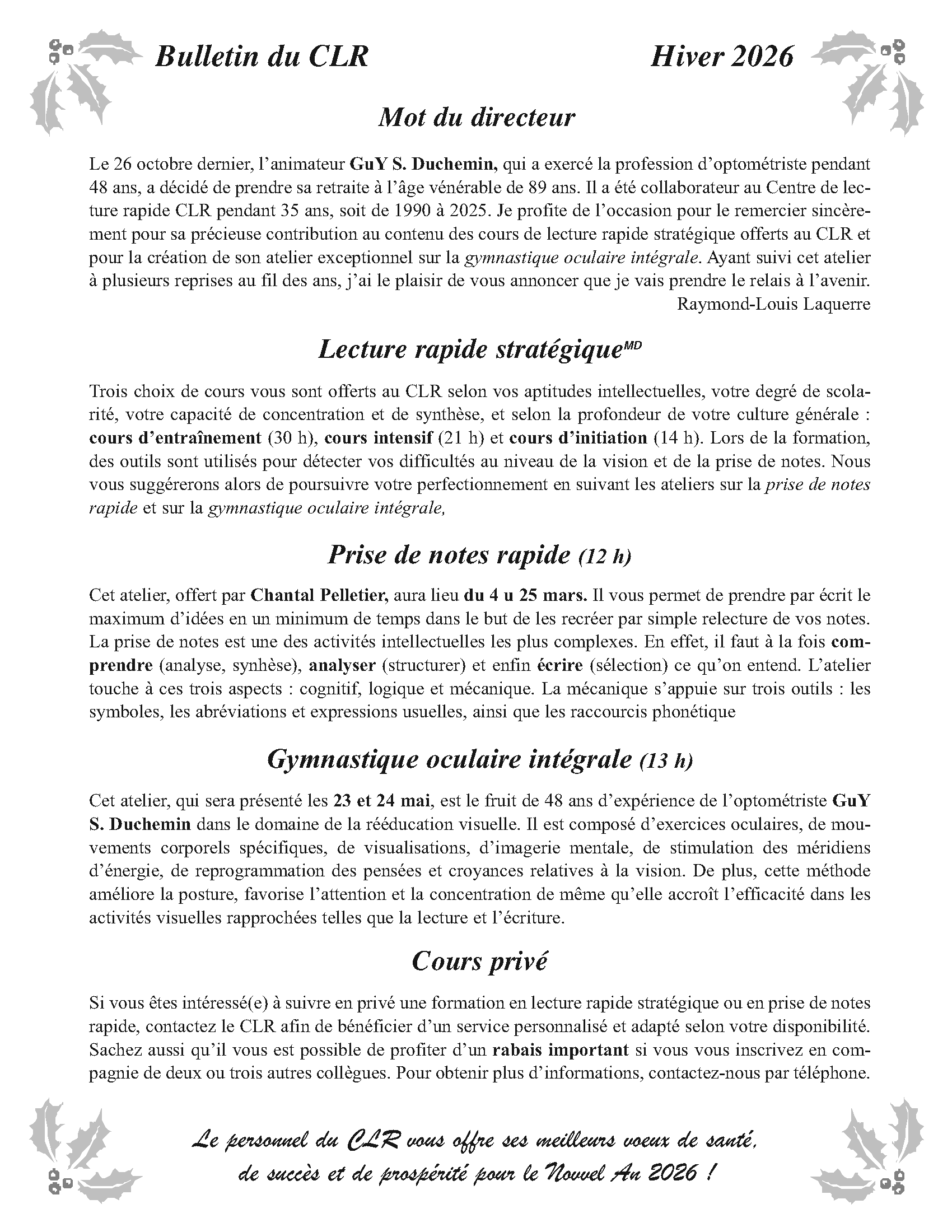 Bulletin du CLR Automne 2025